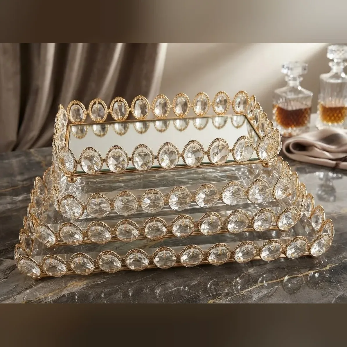 Crystal Mirror Tray Set