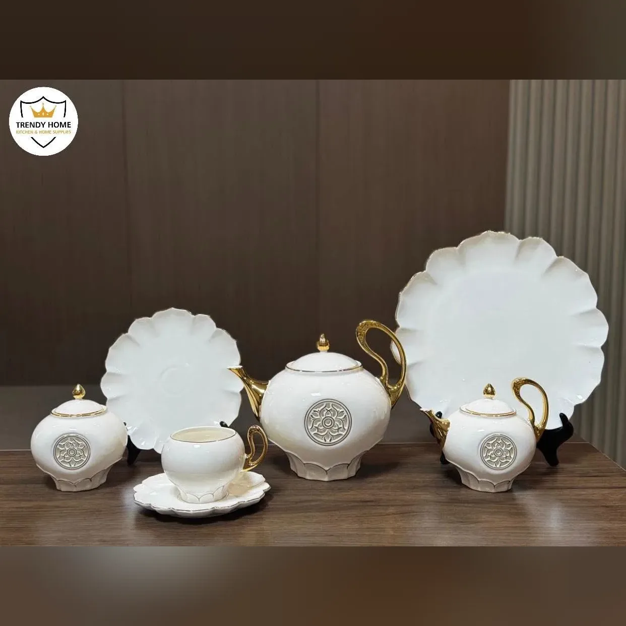 White and Gold Porcelain Tea Set