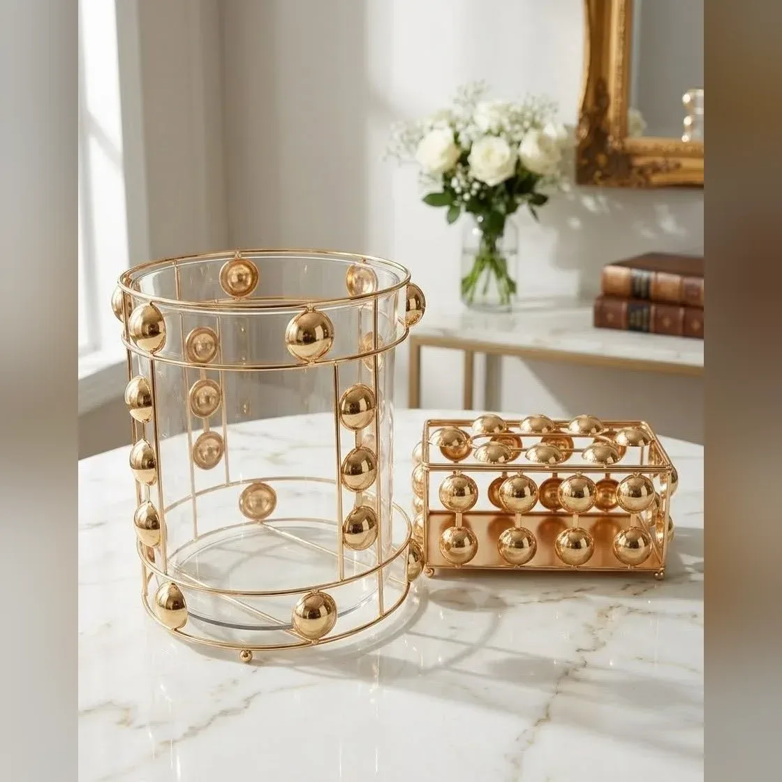 Gold Bin and Tissue Box Set
