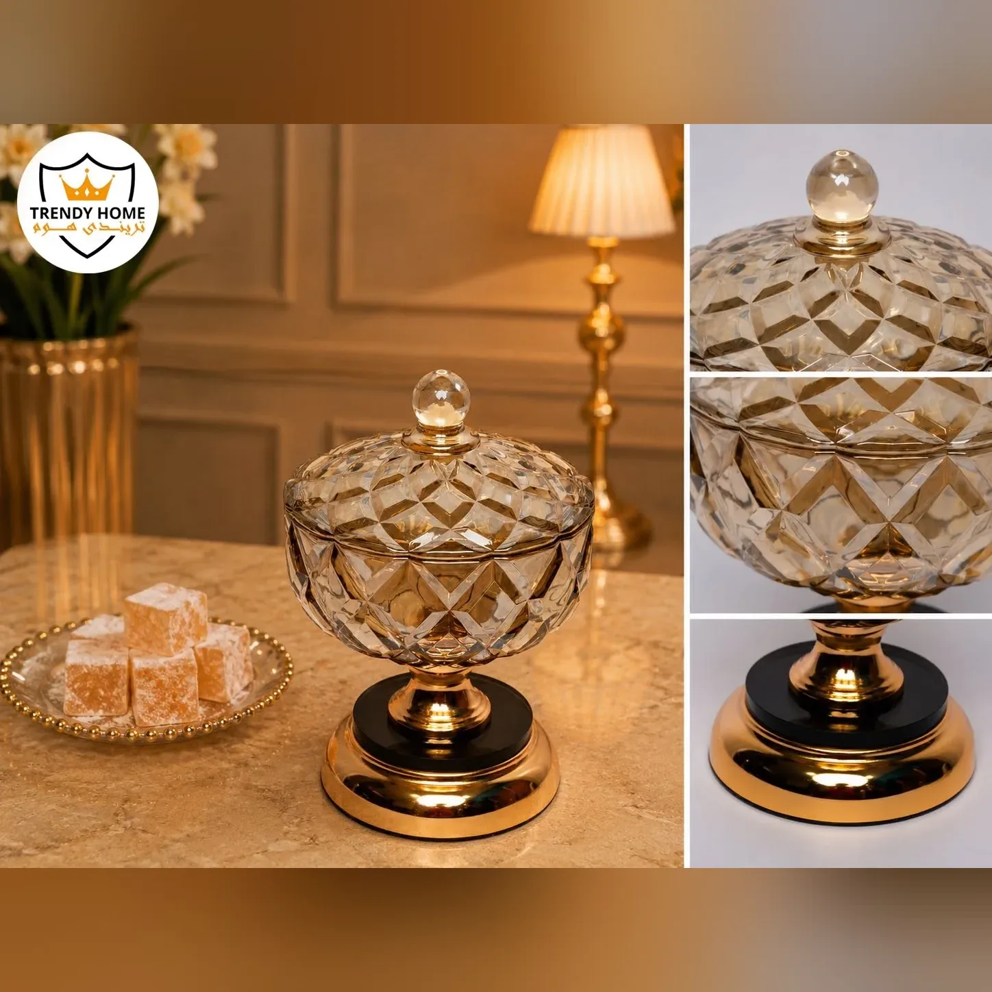 بومبونيرة زجاج بغطا ذهبي