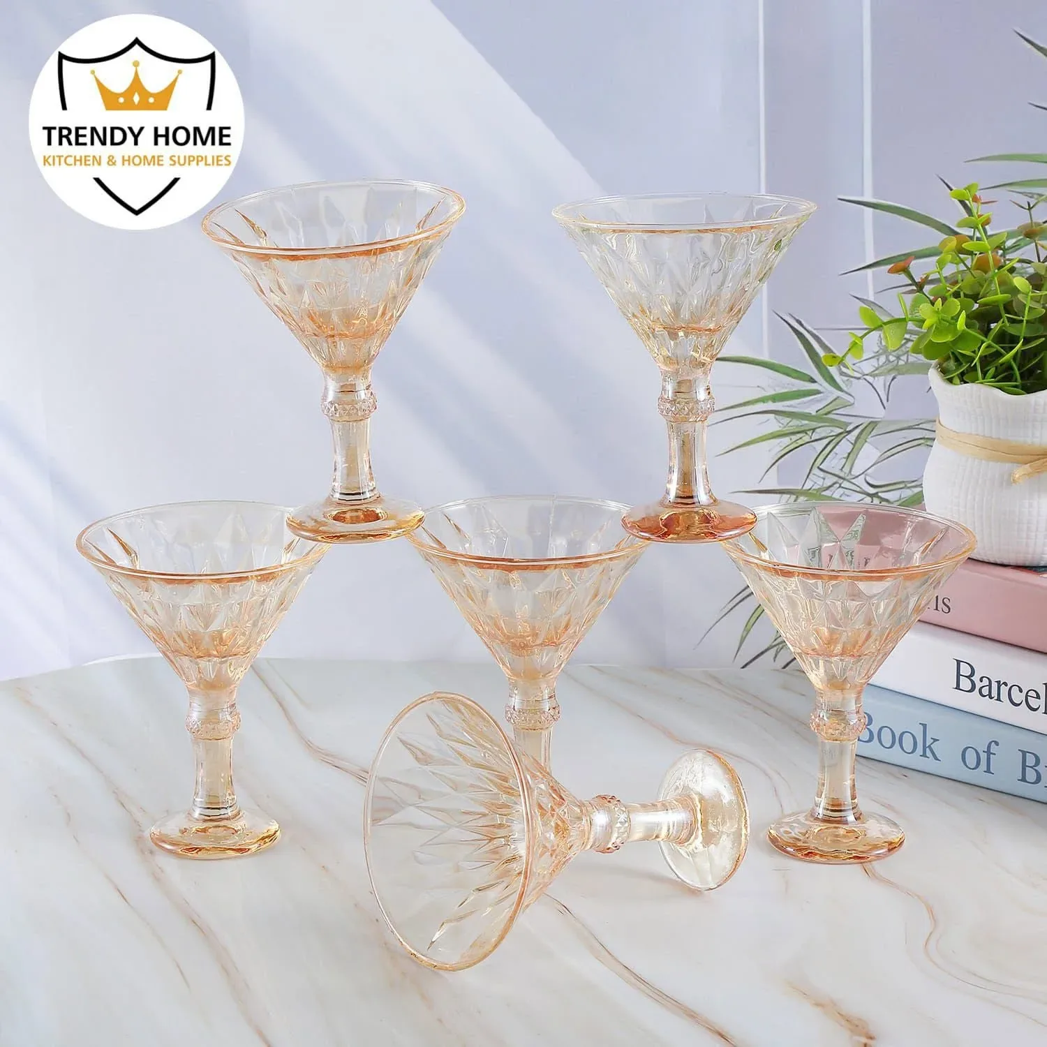 Amber Diamond Cut Glass Coupe