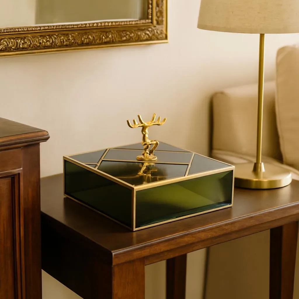 Glass Nut Serving Box with Deer Lid