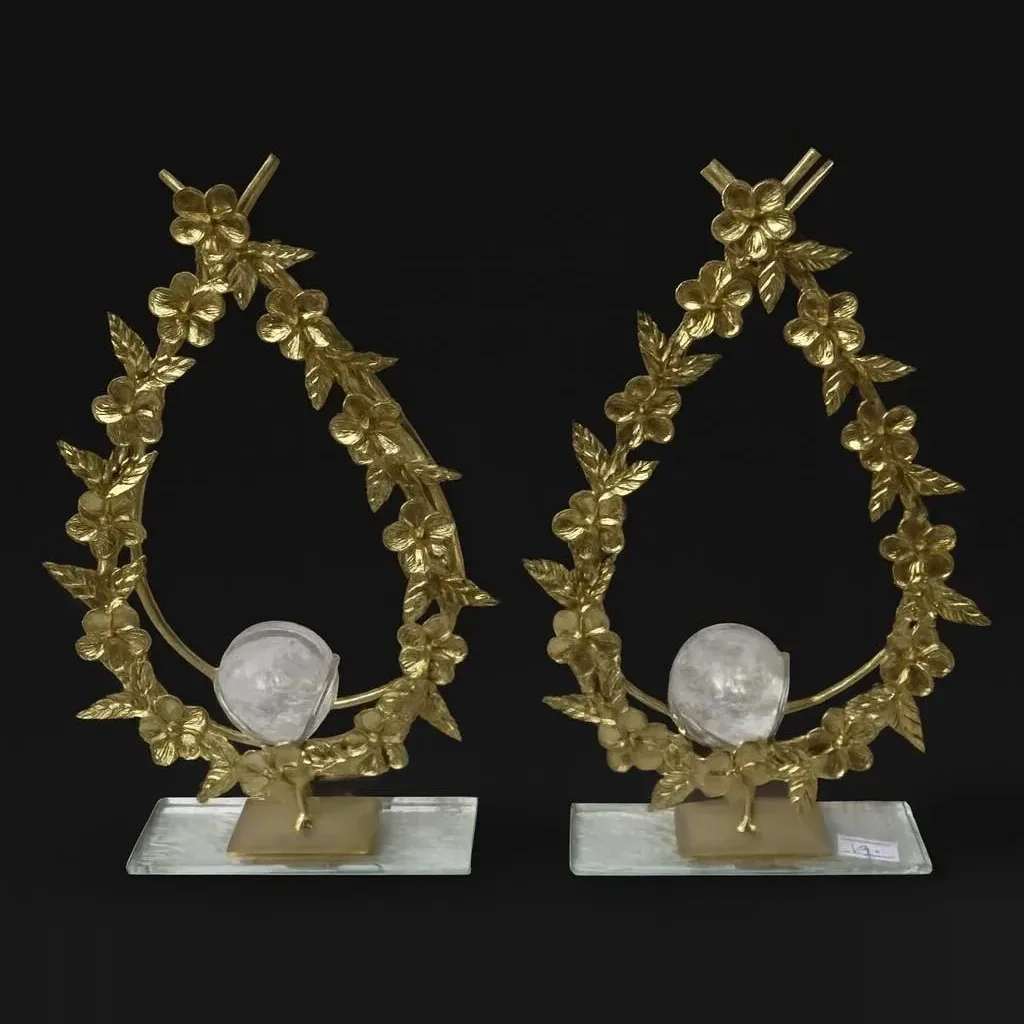 Gold Floral Wreath Ornament with Glass Ball