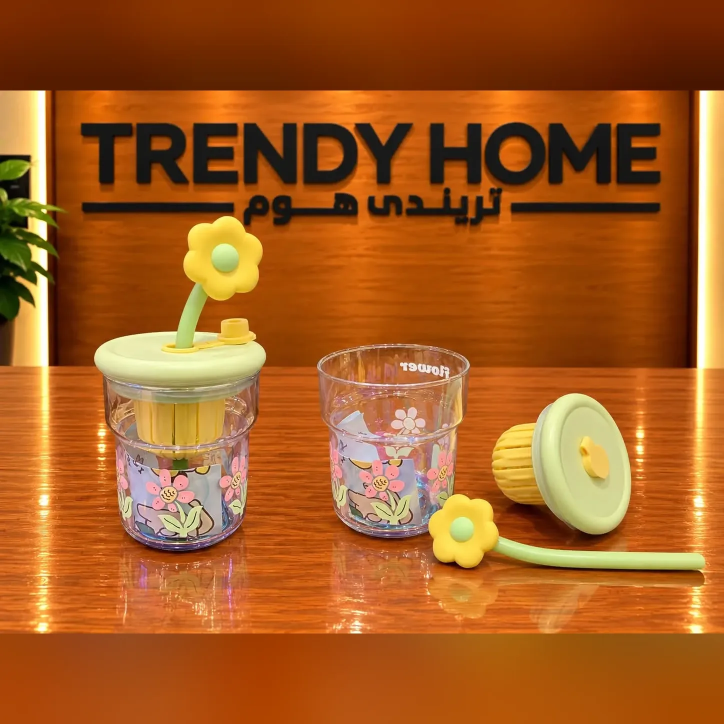 Clear Flower Tumbler with Straw