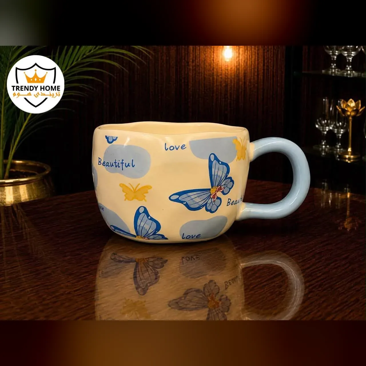 Hand-Painted Butterfly Ceramic Mug