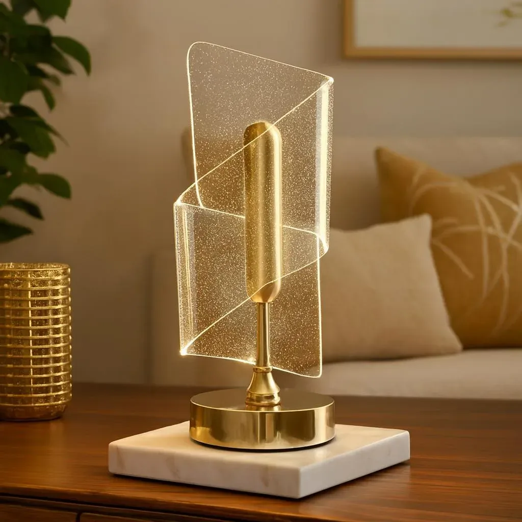 Gold Twisted Acrylic Table Lamp