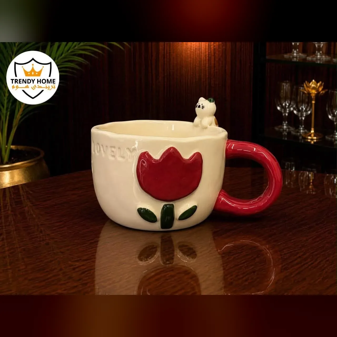Tulip Ceramic Mug with Cat