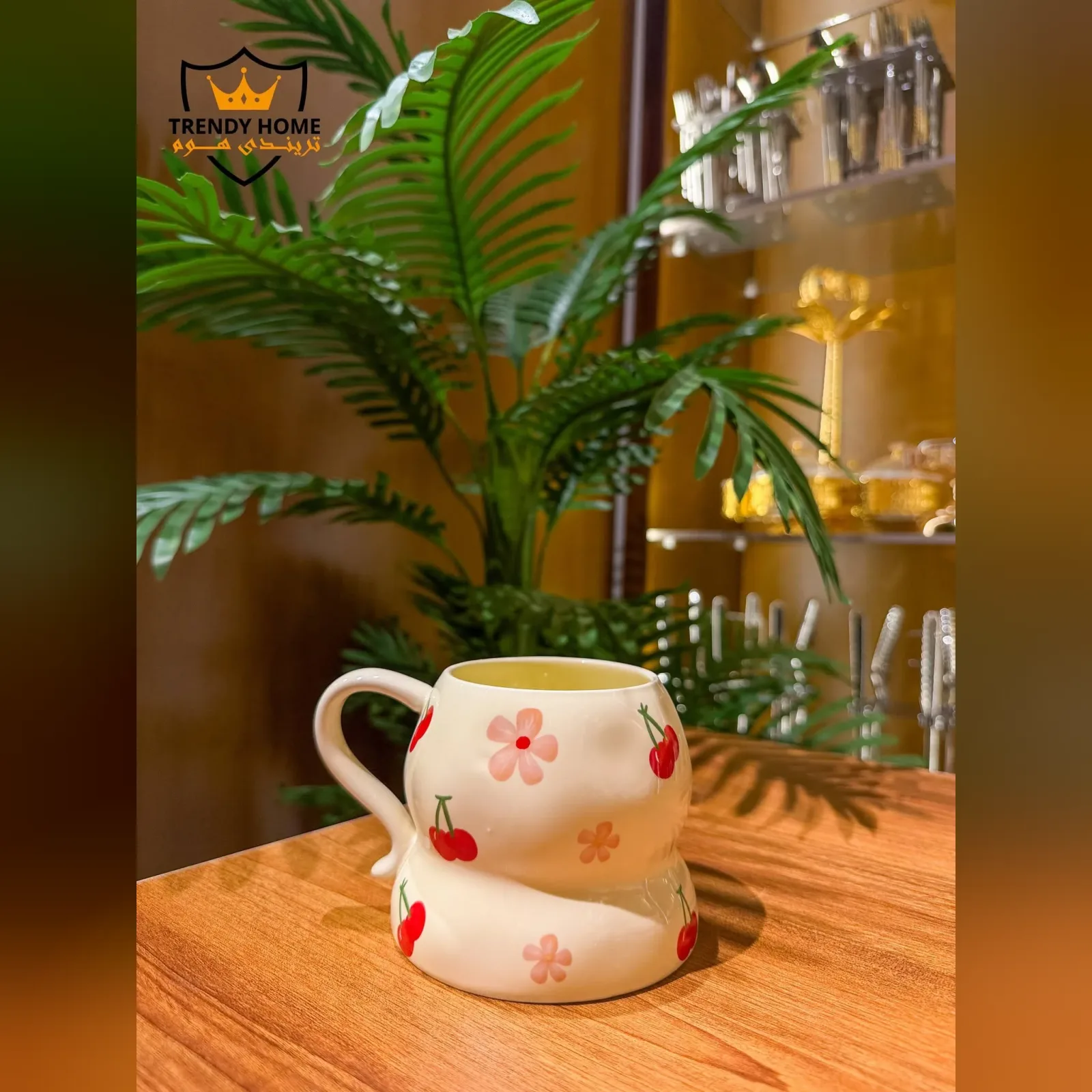 Cherry and Flower Ceramic Mug