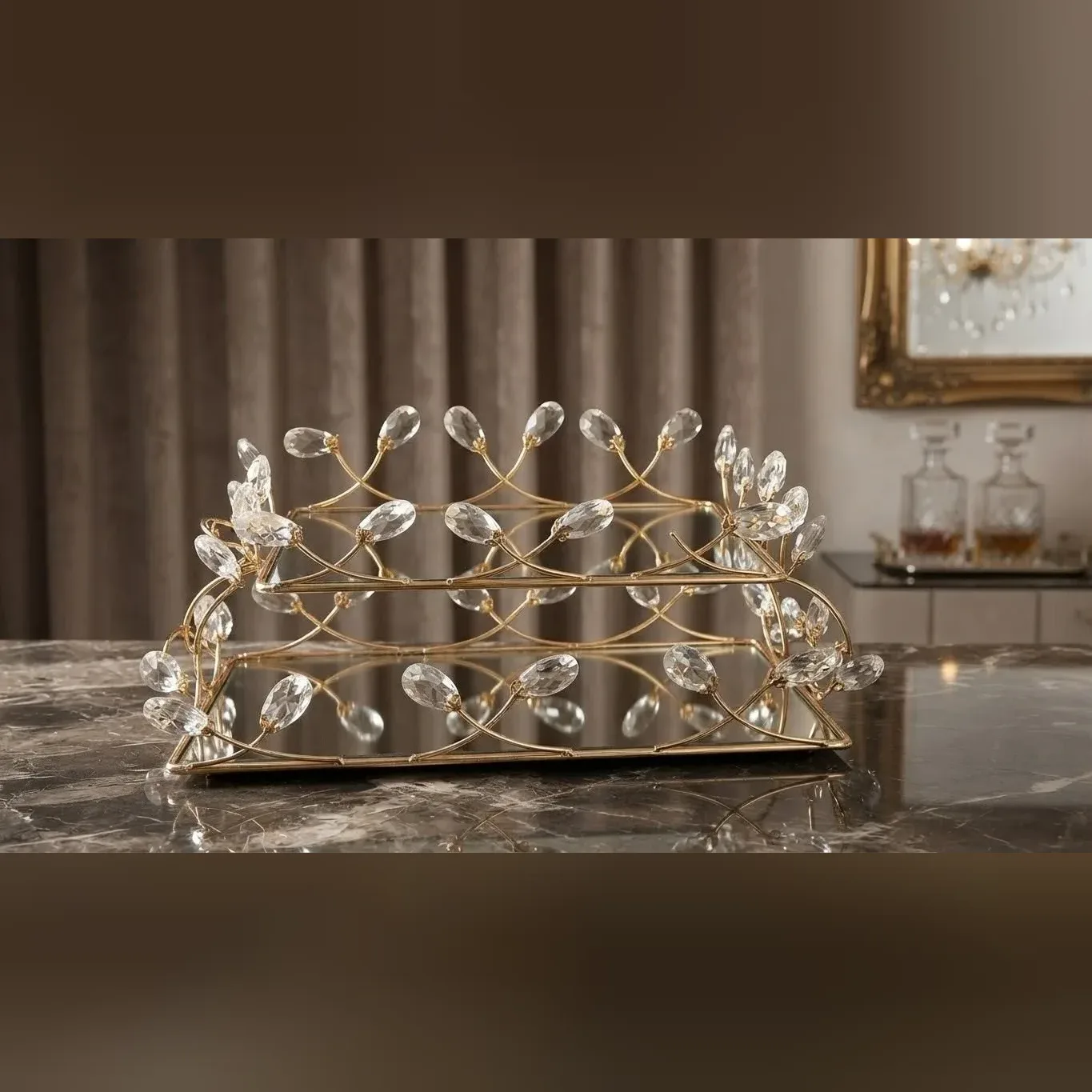 Gold Crystal Mirror Tray