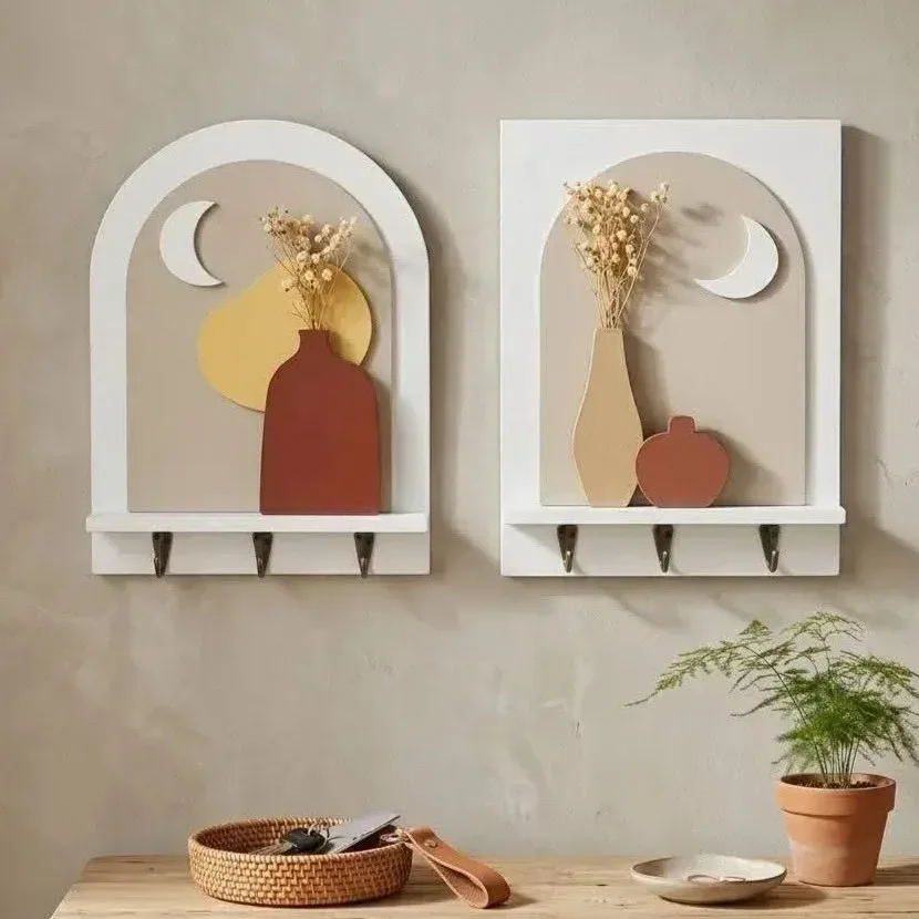 علاقة مفاتيح حائط خشب برف