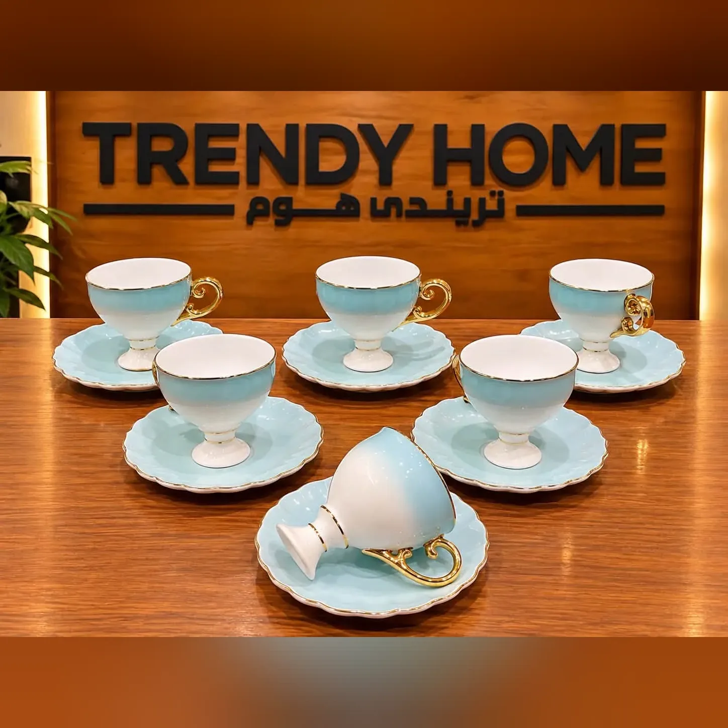 Blue Coffee Cup Set with Saucers