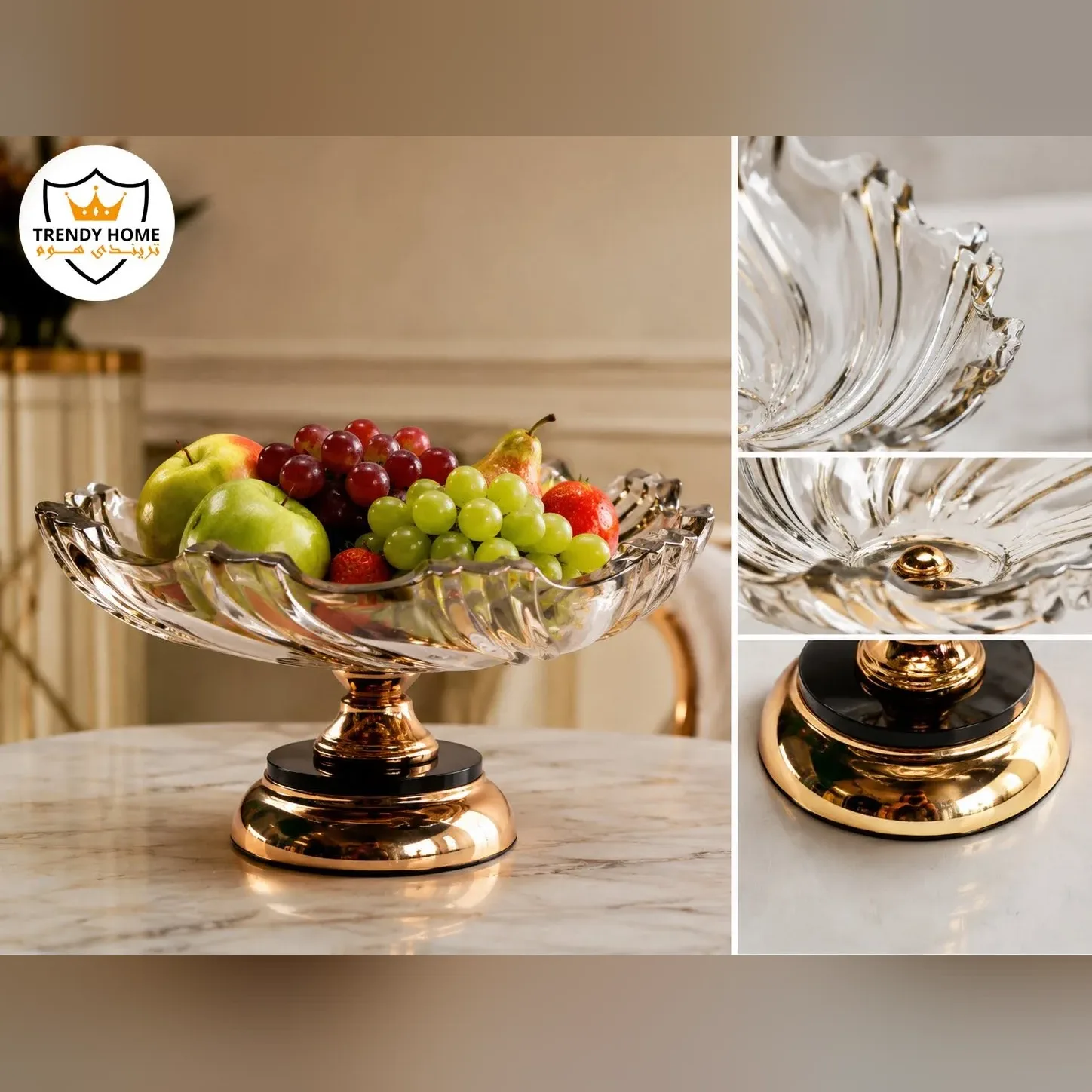 Glass Fruit Bowl with Gold Stand