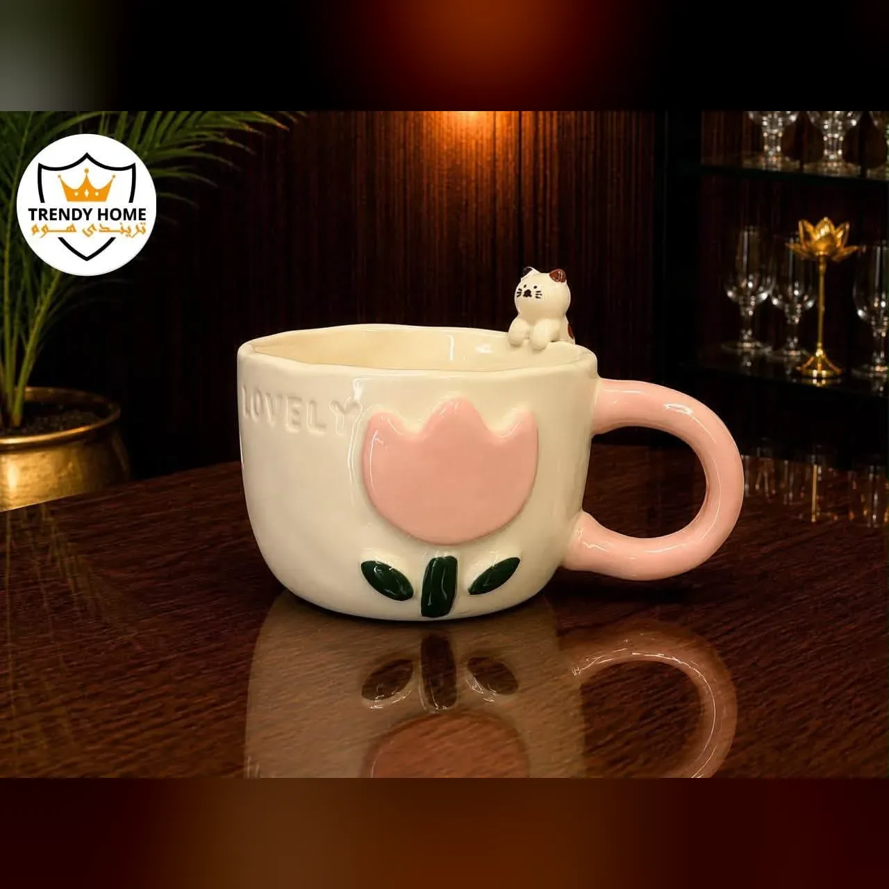 Ceramic Tulip Mug with Cat